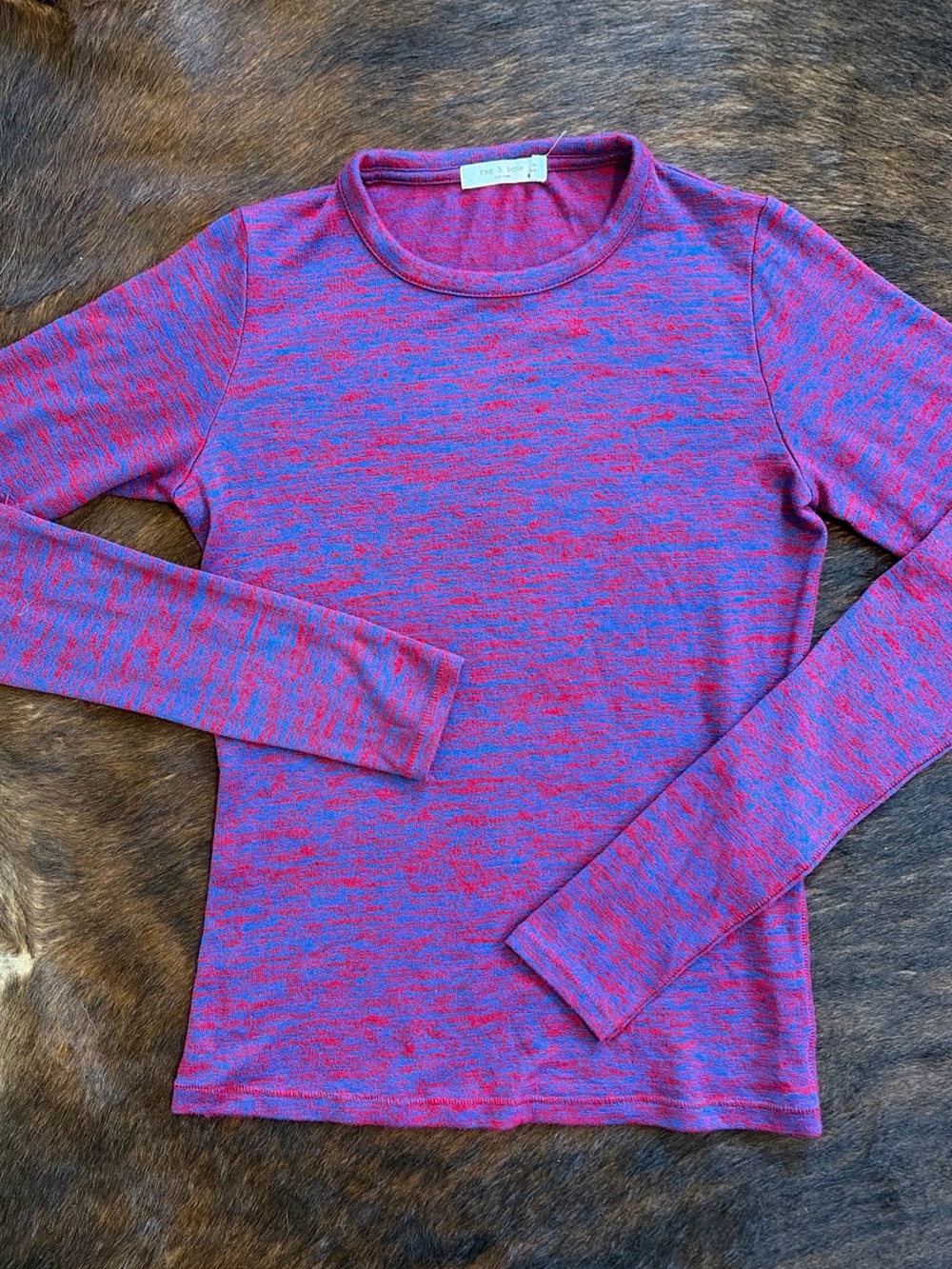 Rag & Bone XS Shirt Slim Long Sleeve Red Blue $155 Stretch Quiet Luxury Marbled